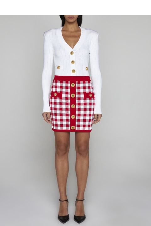 Vichy Viscose-blend Knit Miniskirt