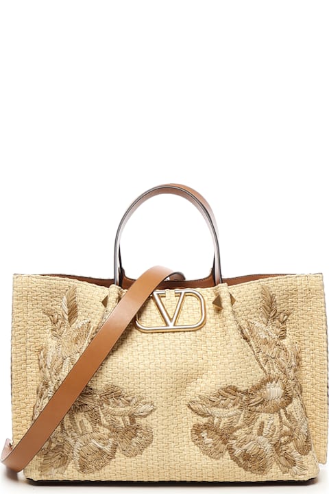 Valentino Garavani لـ Women Valentino Garavani Vlogo Signature Tote Bag In Raffia