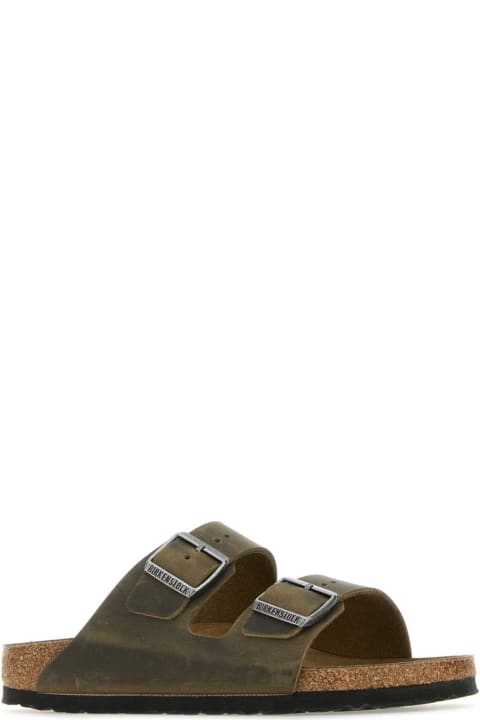 Other Shoes for Men Birkenstock Khaki Leather Arizona Slippers