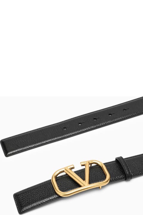 Valentino Garavani Belts for Men Valentino Garavani Vlogo Black\/gold Leather Belt