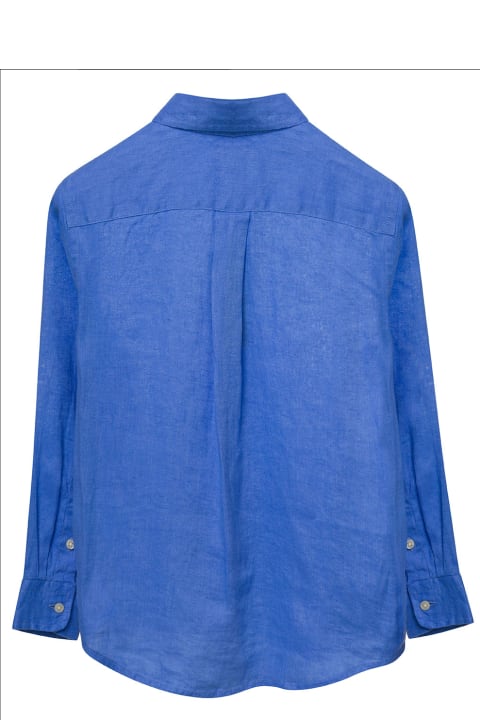 Ralph Lauren for Kids Ralph Lauren Blue Shirt With Logo Embroidery In Linen Man