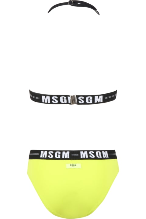 ガールズ MSGMの水着 MSGM Green Bikini For Girl With White Logo