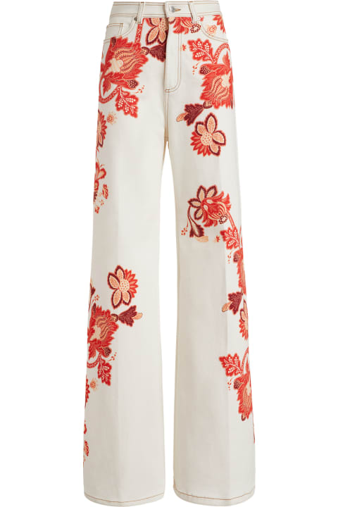 Etro for Women Etro Woman White And Orange Tree Of Life Floral Palazzo Jeans