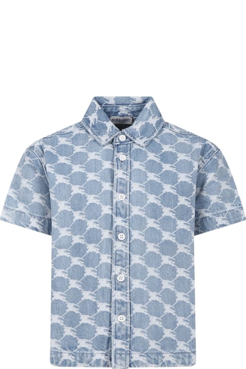Burberry Sale for Kids Burberry Denim Shirt For Boy With Iconic All-over Logo