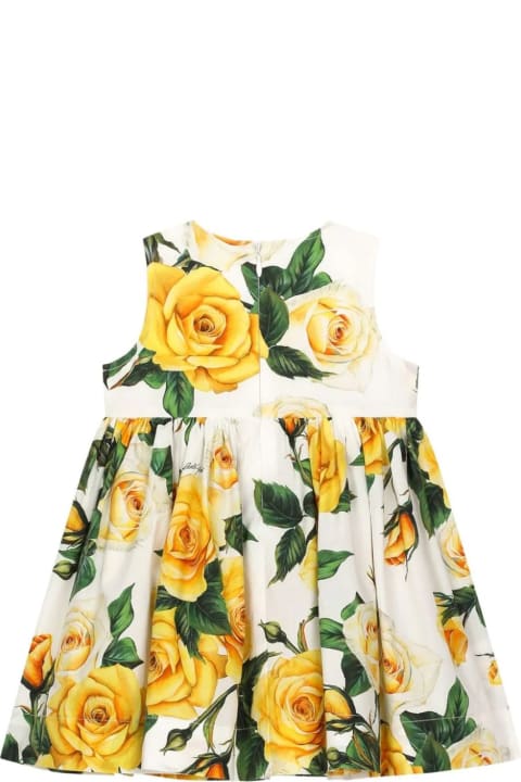 Dolce & Gabbana Sale for Kids Dolce & Gabbana Yellow Rose Print Poplin Dress With Culottes