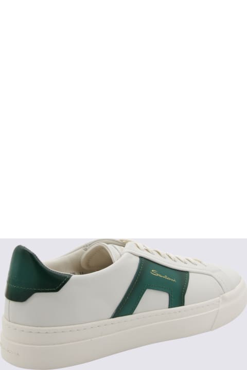 Fashion for Men Santoni White And Green Leather Sneakers