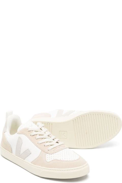 Shoes for Boys Veja White Sneaker With Pink Inserts In Leather Boy