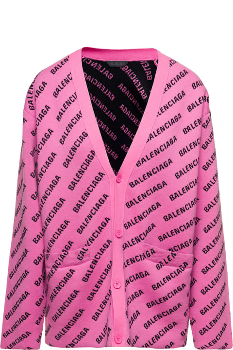Fashion for Women Balenciaga Pink Cardigan With 'all-over' Motif In Wool And Cotton Blend Woman