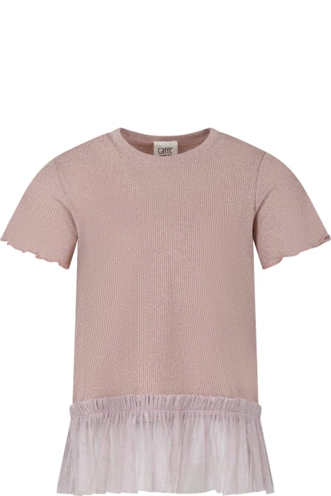 ガールズ Caffe' d'Orzoのトップス Caffe' d'Orzo Pink T-shirt Suit For Girl With Tulle