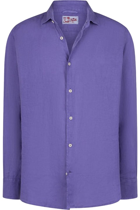メンズ MC2 Saint Barthのシャツ MC2 Saint Barth Purple Pamplona Shirt In Linen