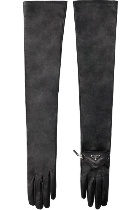 أدوات منزلية Prada Triangle-logo Zipped Pouch Long Gloves