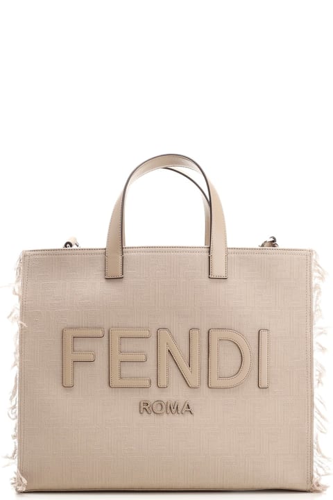 "ff" Tote Bag In Fabric With Fringes