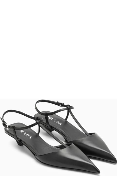 Prada Flat Shoes for Women Prada Black Leather Slingback D\u00e9collet\u00e9