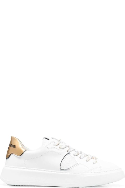 Temple Low Sneakers In White And Gold Leather