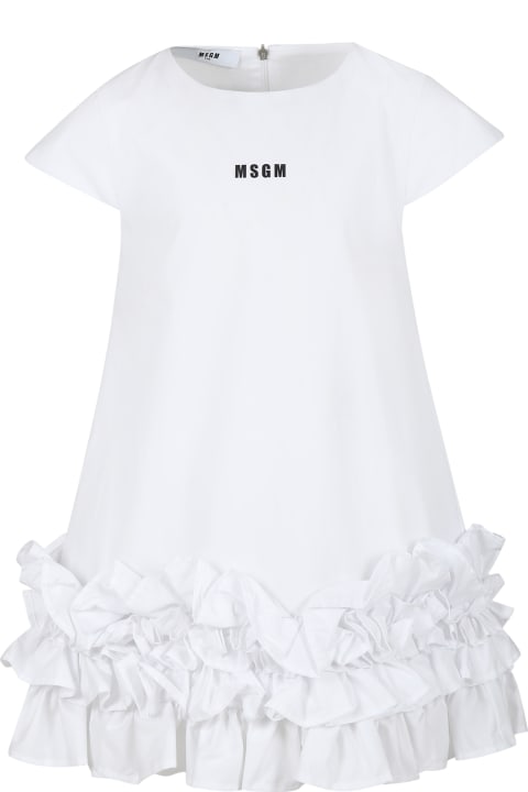 Dresses for Girls MSGM White Dress For Girl With Logo