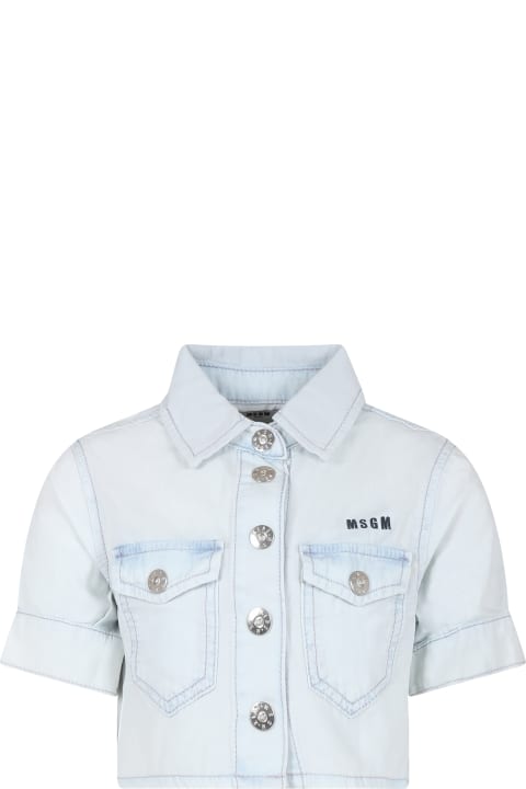 Shirts for Girls MSGM Light Blue Shirt For Girl With Logo