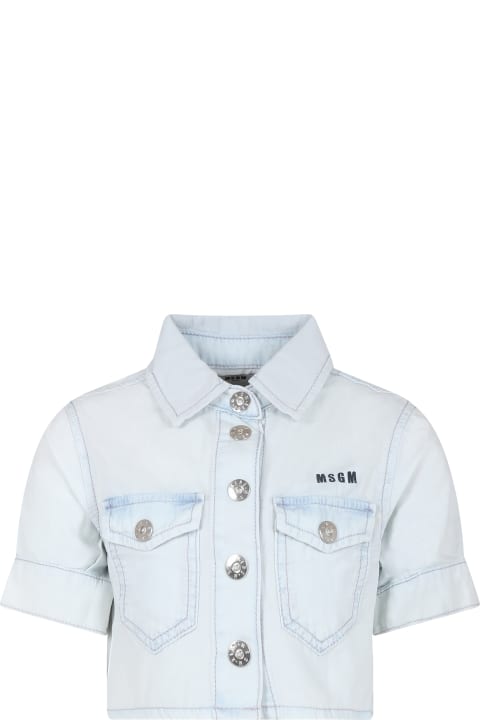 ガールズ MSGMのシャツ MSGM Light Blue Shirt For Girl With Logo