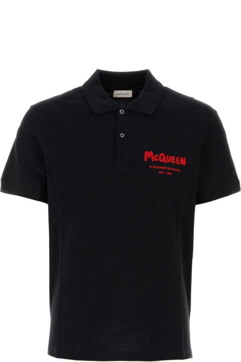 メンズ Alexander McQueenのトップス Alexander McQueen Black Piquet Polo Shirt