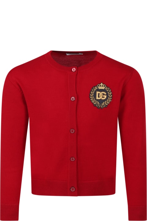 Red Cardigan For Girl With Patch
