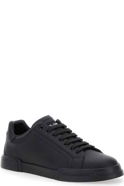Sneakers for Men Dolce & Gabbana 'portofino Light' Black Sneakers With Logo Patch On The Tongue And Tonal Logo Lettering On The Heel In Leather Man