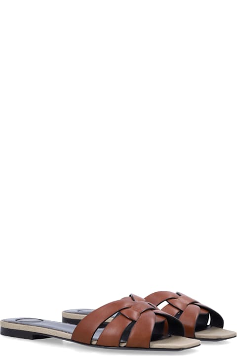 Saint Laurent Tribute Leather And Canvas Flat Sandals