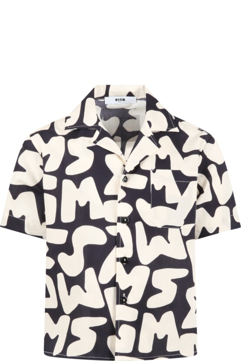 Homeware MSGM Black Shirt For Boy With Ivory Logo