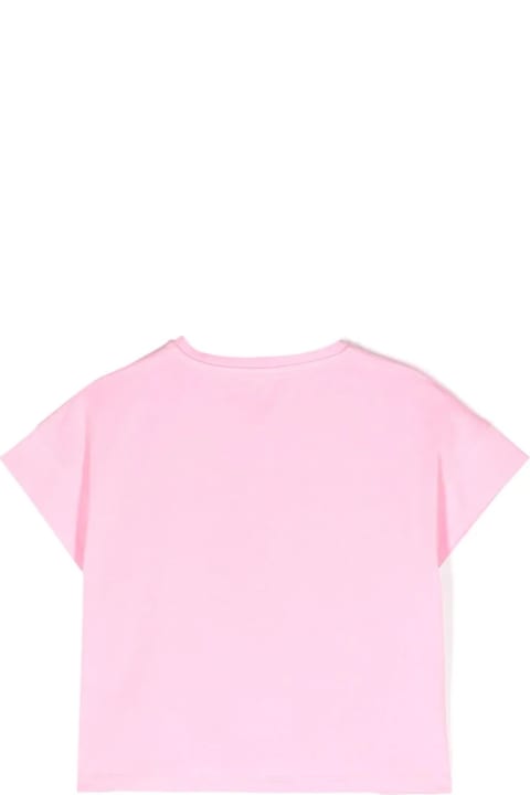 Miss Blumarine Topwear for Girls Miss Blumarine Pink T-shirt With Logo Print With Rhinestones