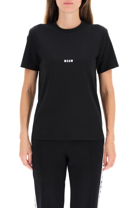 MSGM Topwear for Women MSGM Black T-shirt With White Micro Logo