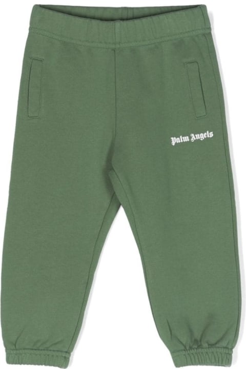 Bottoms for Baby Boys Palm Angels Green Cotton Joggers With Logo