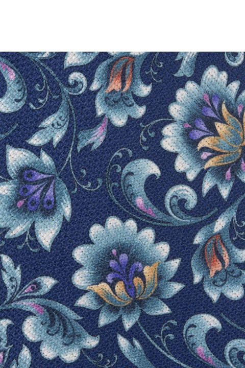 Ties for Men Kiton Blue Tie With Floral Print