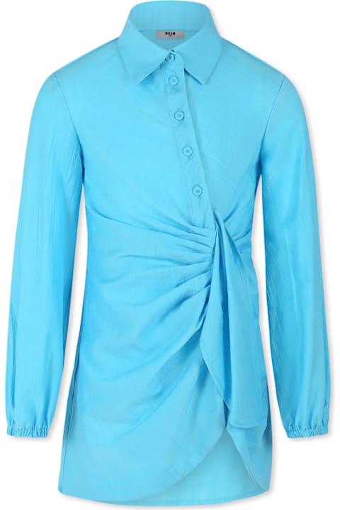 Homeware MSGM Light Blue Dress For Girl With Logo