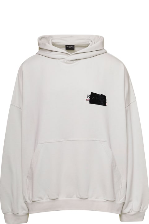 Oversized White Hoodie With Obscured Logo Print In Cotton Man