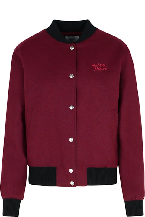 Maison Kitsuné Coats & Jackets for Women Maison Kitsuné 'teddy' Burgundy Flannel Bomber Jacket