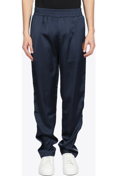 Academy Tracksuit Emb.crest Blue satin track pant with side band - Academy tracksuit