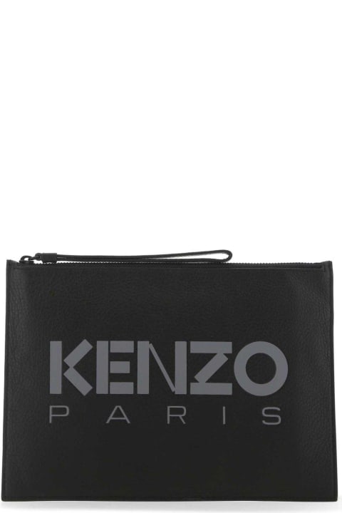 Logo-printed Zipped Clutch Bag