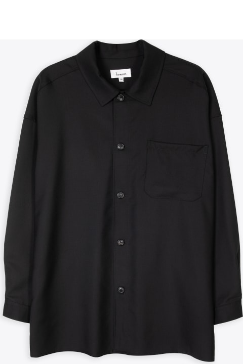 84% Wool 16% Mohair Black wool shirt with side slits - Slit shirt