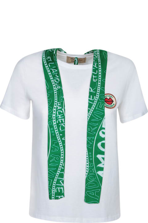 Alessandro Enriquez ملابس علوية لـ السيدات Alessandro Enriquez Scarf Waves White-green T-shirt