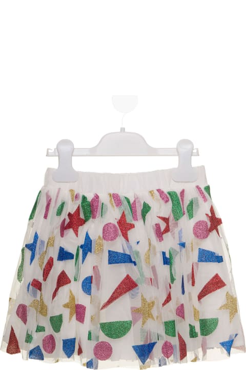 White Tulle Skirt With Multicolor Stickers Girl Stella Mccartney Kids