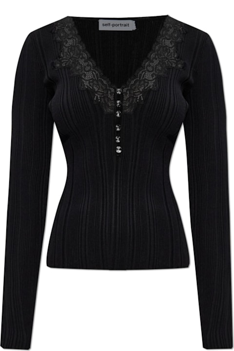 Homeware self-portrait Self-portrait Ribbed Top With Shiny Buttons