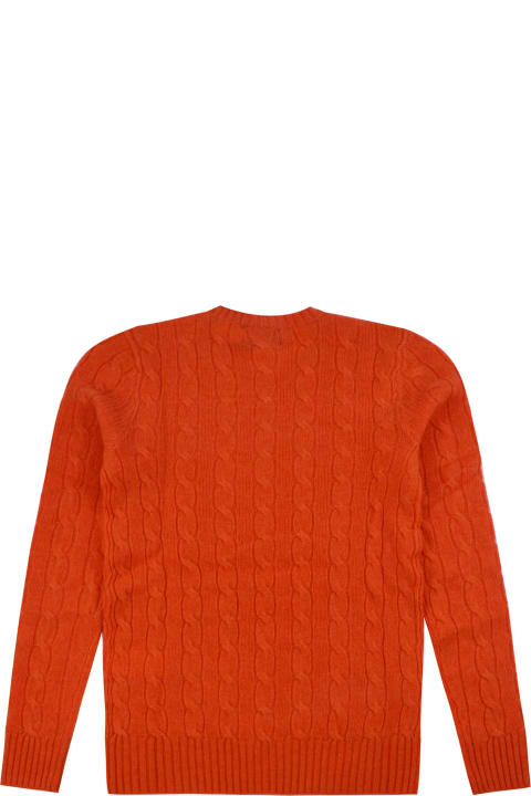 Polo Ralph Lauren Sweaters for Women Polo Ralph Lauren Melange Orange Flannel Wool And Cashmere Braided Sweater