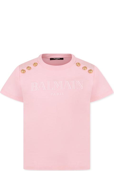 أدوات منزلية Balmain Pink T-shirt For Girl With Logo