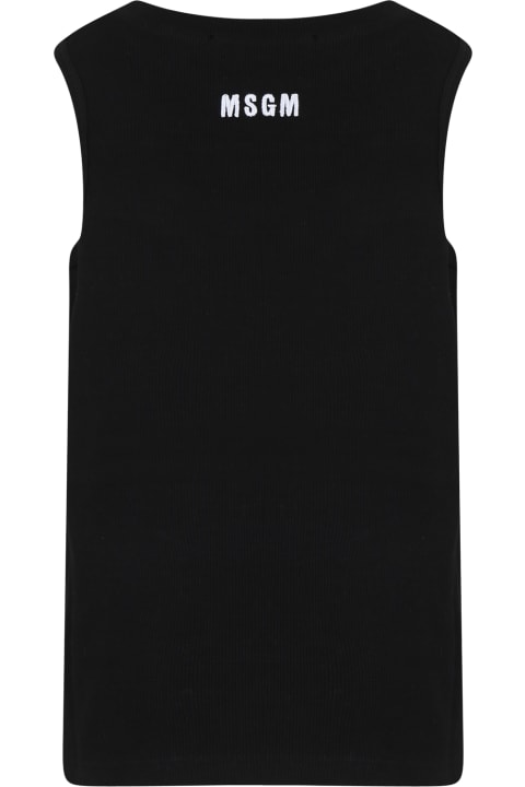 Topwear for Girls MSGM Black Tank Top For Girl With Logo And Ladybug