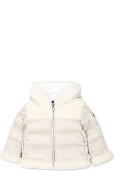 Moncler الملابس لـ رُضع بنات Moncler Ivory Down Jacket For Baby Girl With Logo