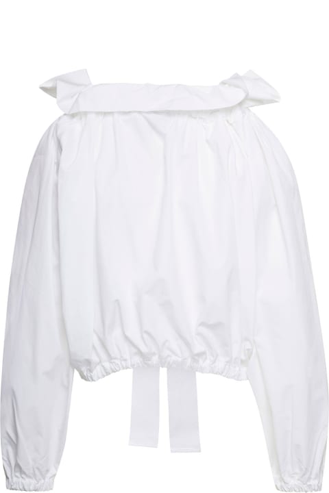 White Cropped Blouse With Long Puff Sleeves In Cotton Woman