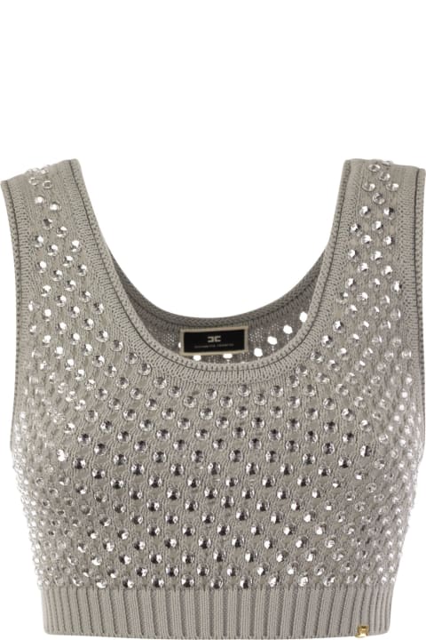 Elisabetta Franchi for Women Elisabetta Franchi Gray Tricot Top With Strass