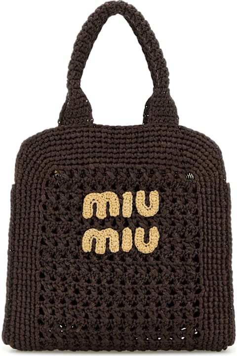 Totes for Women Miu Miu Brown Raffia Shopping Bag