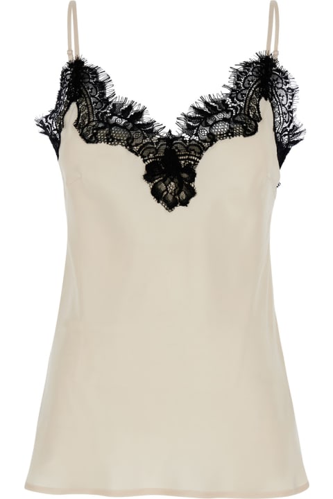 Fashion for Women Gold Hawk 'coco' Pearl White Camie Top With Black Lace Trim In Silk Woman