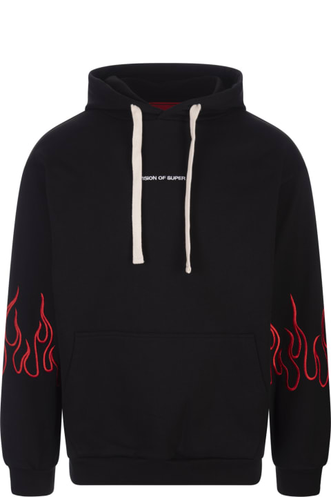 Vision of Super for Men Vision of Super Black Hoodie With Red Embroidered Flames