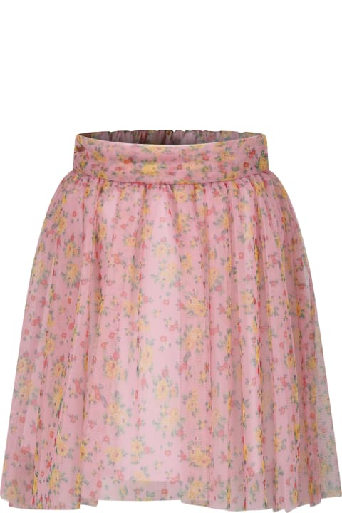 Pink Skirt For Girl With Floral Print