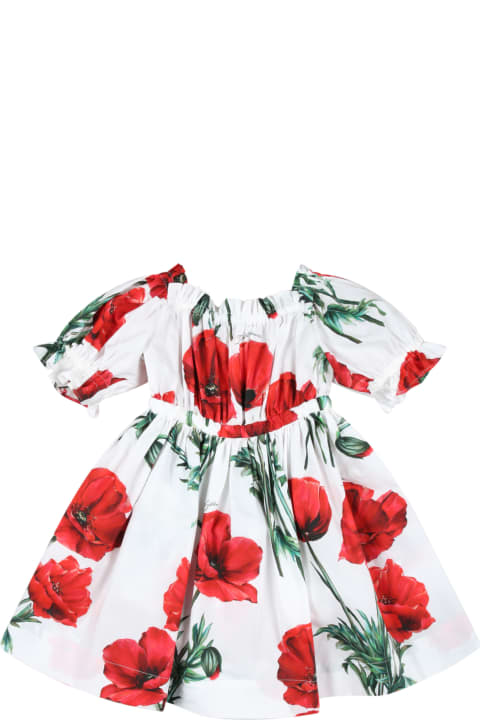 White Dress For Baby Girl With Red Poppies